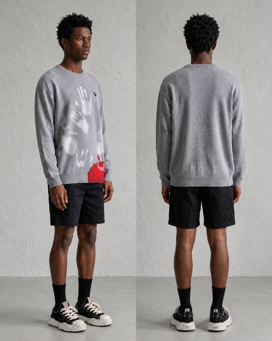 Shadow Knit Sweater heat reacted, showing white handprints